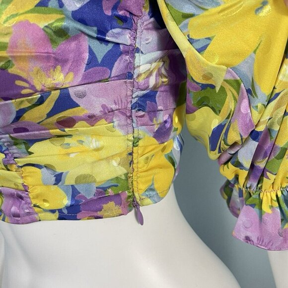 For Love & Lemons Cassia Floral Puff Sleeve Crop Top Size Small Party Evening - Picture 6 of 15